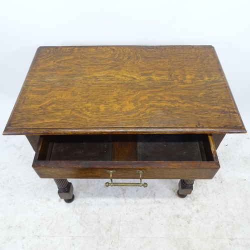 2737 - An Antique oak hall table, with single frieze drawer, on fluted legs, L76cm, H72cm, D45cm