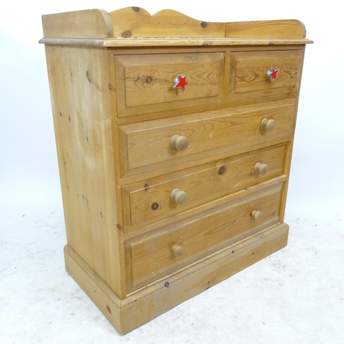 2738 - A Vintage pine chest of 2 short and 3 long drawers, W89cm, H102cm, D45cm