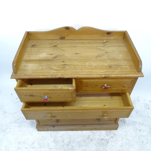 2738 - A Vintage pine chest of 2 short and 3 long drawers, W89cm, H102cm, D45cm