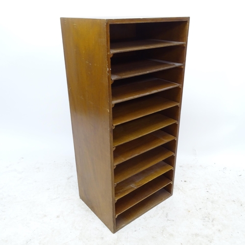 2739 - A Vintage plywood filing cabinet, with 9 removeable shelves, W40cm, H89cm, D31cm