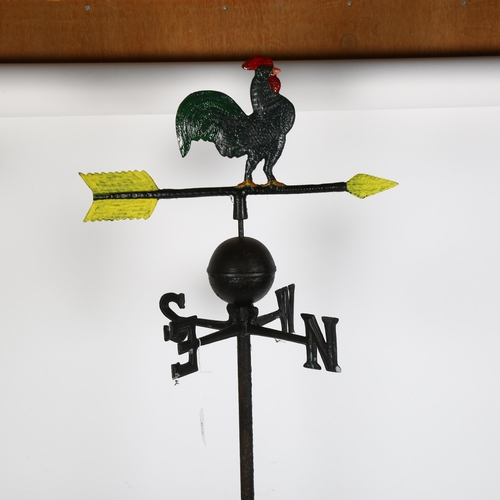 279 - A floor standing plated cast-iron weather vane, surmounted by a cockerel, height 90cm