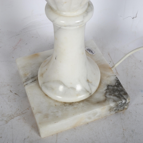 282 - A white marble urn design table lamp on plinth base, height to bottom of bayonet fitting 60cm