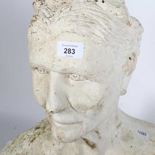 283 - A painted plaster-covered bust of a lady, height 45cm