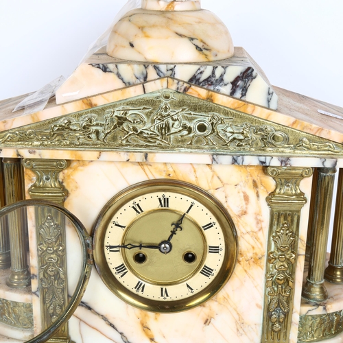 291 - A Victorian architectural marble 8-day mantel clock, with ormolu mounts and key, height 43cm