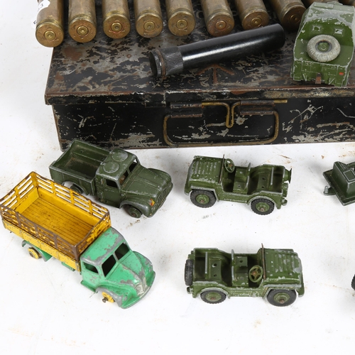 308 - A Vintage AFS First Aid Kit, diecast military vehicles etc (boxful)