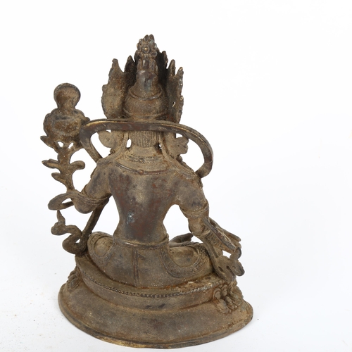 336 - A Chinese patinated bronze seated deity, on double lotus base, height 22cm