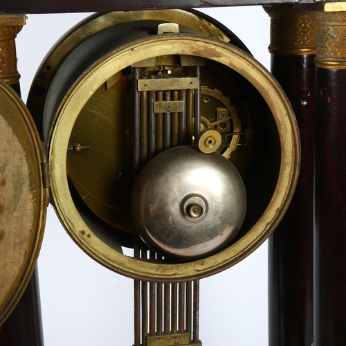 359 - A 19th century mahogany 8-day 4-pillar portico clock, with a white enamel and gilded dial, and ormol... 