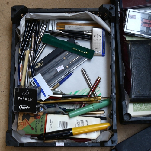 370 - A large quantity of biros, pens, rulers and other drawing equipment (2 boxfuls)