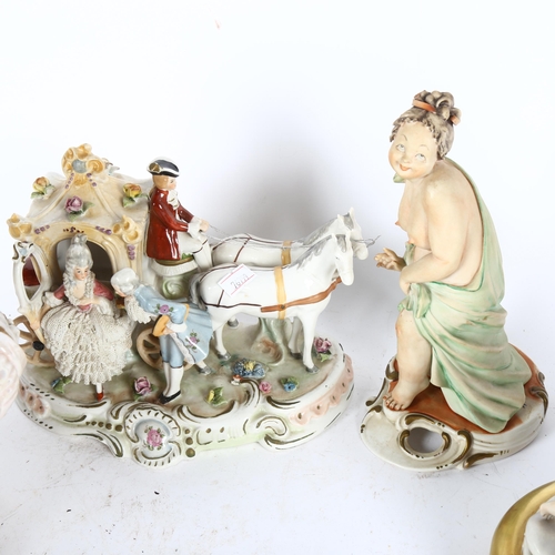 390 - A group of Continental porcelain, including Capodimonte, some A/F, tallest 25cm