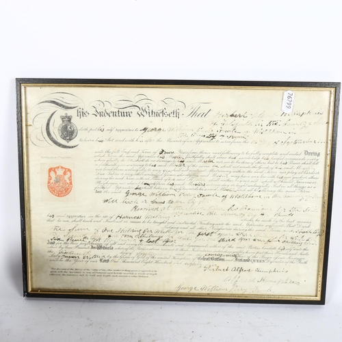 393 - A framed Indenture, and 3 decorative boxes