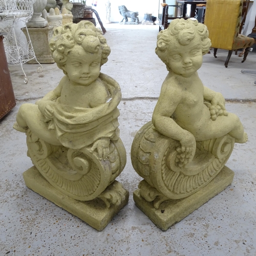 2684 - A pair of concrete garden ornaments, in the form of cherubs, H70cm