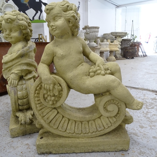 2684 - A pair of concrete garden ornaments, in the form of cherubs, H70cm