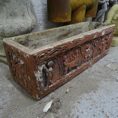 2687 - A rectangular weathered and painted concrete garden trough, L80cm, H26cm, D26cm