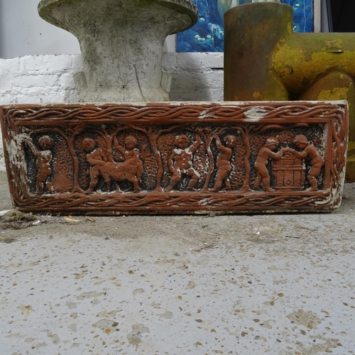 2687 - A rectangular weathered and painted concrete garden trough, L80cm, H26cm, D26cm