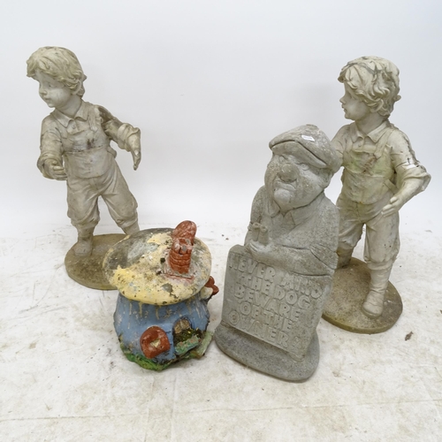 2689 - 2 composite garden statues in the form of boys, H61cm