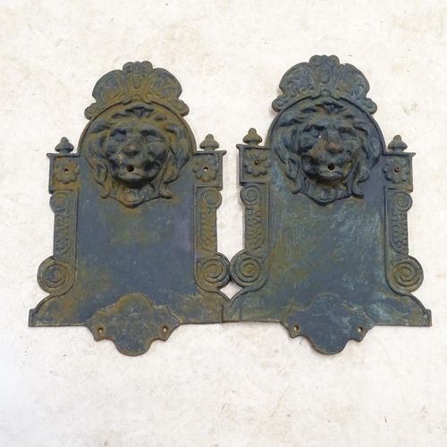 2700 - A pair of cast-iron water fountain panels, with lion decoration, W38cm