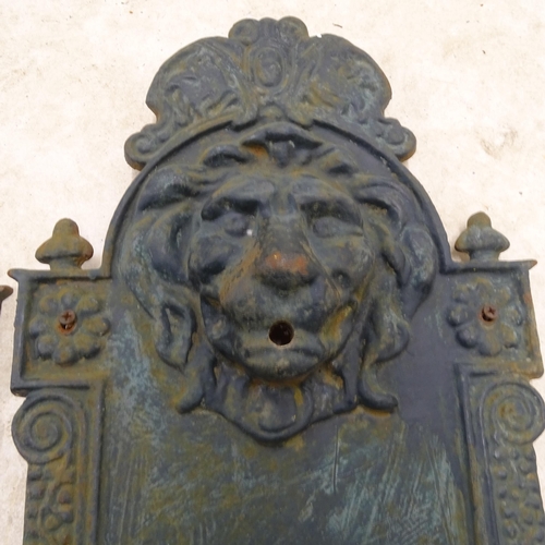 2700 - A pair of cast-iron water fountain panels, with lion decoration, W38cm