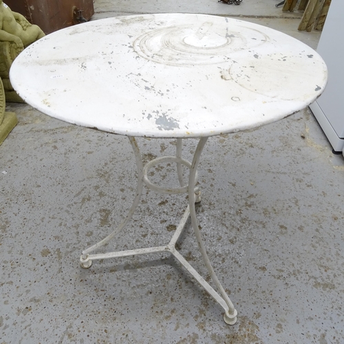 2709 - A white painted circular-top French cafe table, D70cm, H75cm