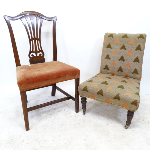 2717 - A mahogany Chippendale style dining chair, and a low upholstered nursing chair (2)