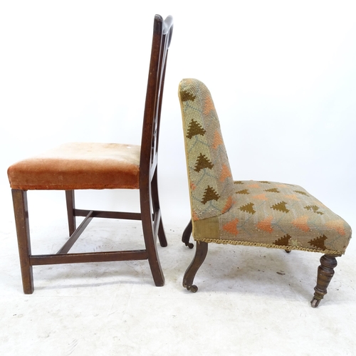 2717 - A mahogany Chippendale style dining chair, and a low upholstered nursing chair (2)