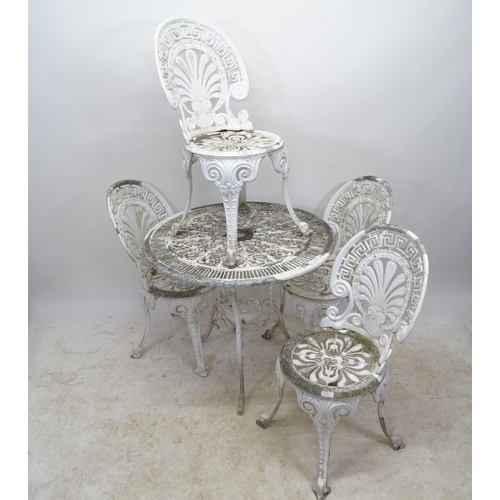 2720 - A weathered white painted metal circular-top garden table, with foliate decoration, D80cm, H69cm, an... 