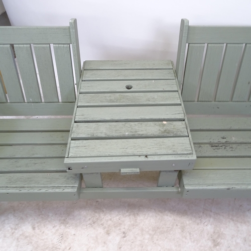 2722 - A painted and weathered wooden garden love seat, L173cm