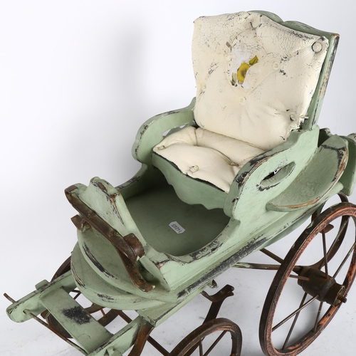 674 - A painted 4-wheeled doll's carriage, height 48cm