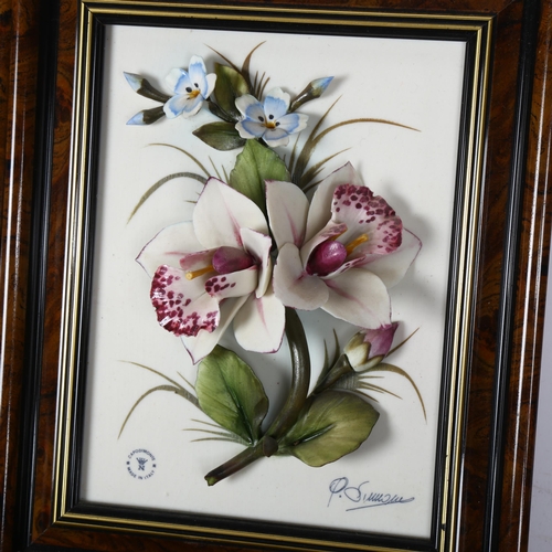 678 - CAPODIMONTE - a set of 5 ceramic floral wall plaques, all framed