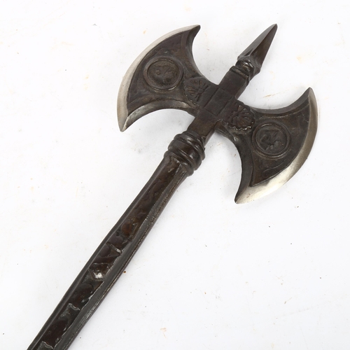 692 - A Medieval style double-headed axe, length 50cm