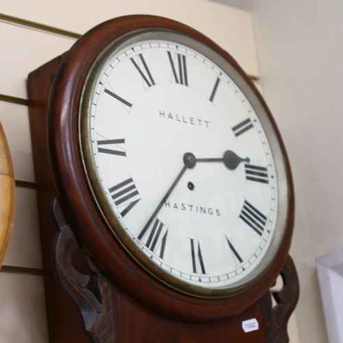 715 - A 19th century mahogany drop-dial wall clock, with 8-day fusee movement, dial signed Hallett, Hastin... 