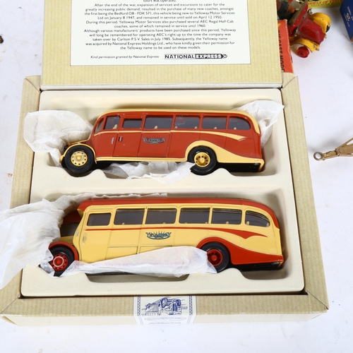 723 - Boxed Corgi Yellow Way coaches, boxed Matchbox and Yesteryear cars etc