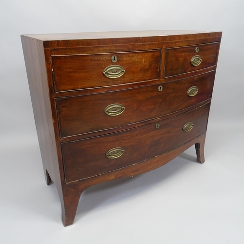 2596 - A 19th century satinwood-strung mahogany bow-front chest of 2 short and 2 long drawers, W99cm, H84cm... 