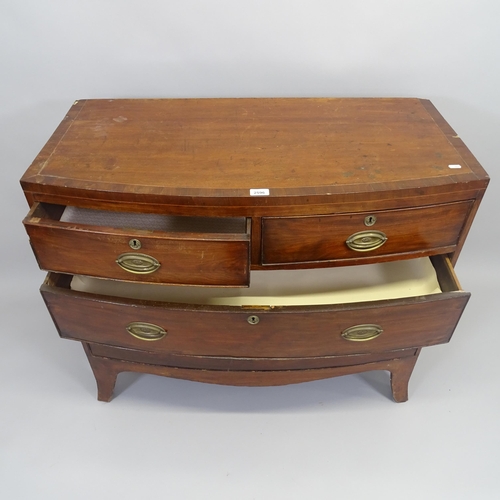 2596 - A 19th century satinwood-strung mahogany bow-front chest of 2 short and 2 long drawers, W99cm, H84cm... 