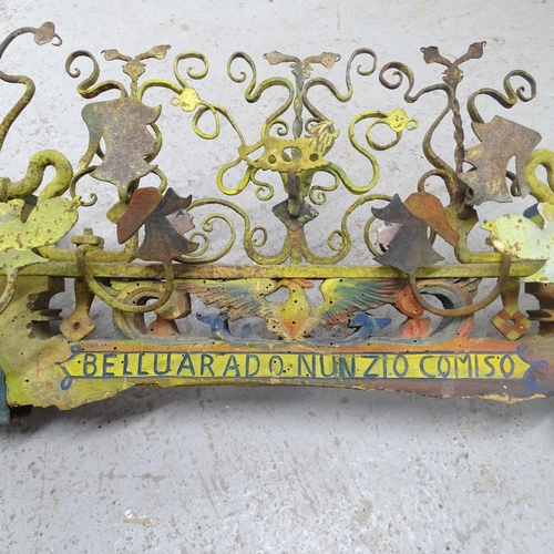 2744 - An Antique folk art Sicilian cart axle with carved and painted decoration