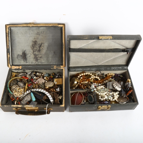 830 - 2 boxes of Vintage and other costume jewellery, to include pearl and amethyst necklaces, coral earri... 