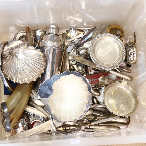 836 - A large quantity of plated cutlery, fruit bowl etc (boxful)