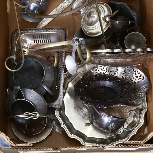 842 - Various silver plated teaware, piquot and pewter teaware etc (boxful)