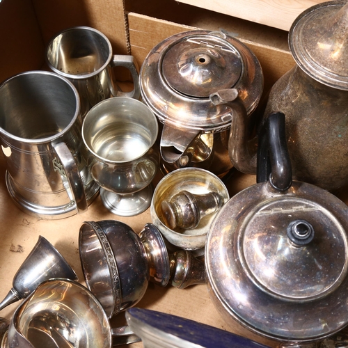 843 - Various silver plated tea and coffee ware, candelabra etc (boxful)