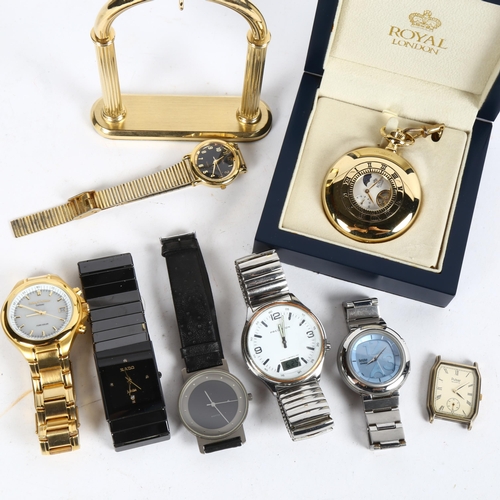 863 - A group of modern wristwatches, including Rado, Botta, titanium-cased etc, and a Royal London gold p... 