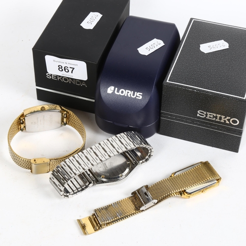 867 - 3 gent's wristwatches, to include Seiko, Sekonda and Lorus