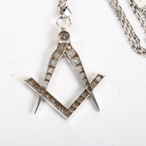 887 - A large silver Masonic pendant necklace, with paste settings