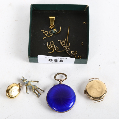 888 - A 9ct gold-cased lady's wristwatch, a blue enamel fob watch etc