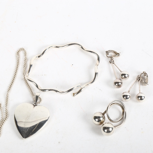 889 - A Danish sterling silver ring, similar earrings, pendant necklaces etc