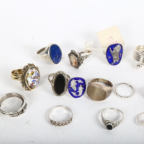 906 - 9 modern silver dress rings, 2 blue enamel silver rings etc