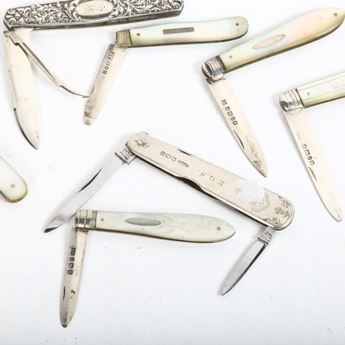 912 - 10 silver-bladed fruit knives, 8 with mother-of-pearl handles