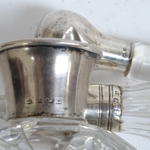 167 - A cut glass and silver collared decanter, H22cm, and a silver collared perfume bottle (2)