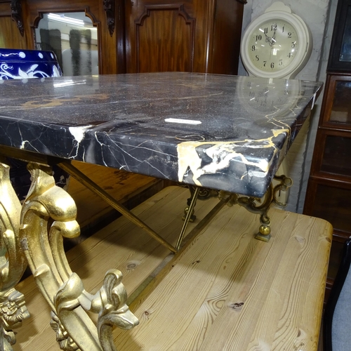 2065 - A marble-top Italian design coffee table, cast-brass base, L76cm, H43cm, D41cm