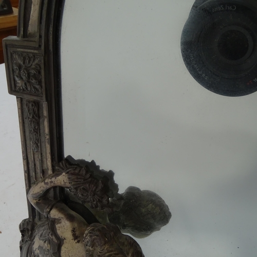 438 - A cased set of brass weights, and an Art Nouveau style strut mirror, height 36cm