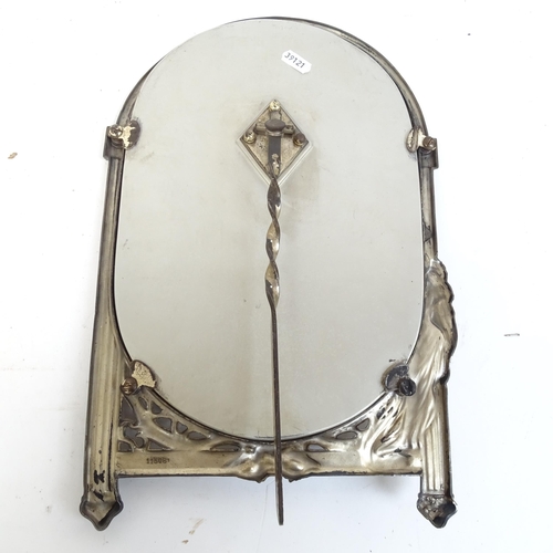 438 - A cased set of brass weights, and an Art Nouveau style strut mirror, height 36cm