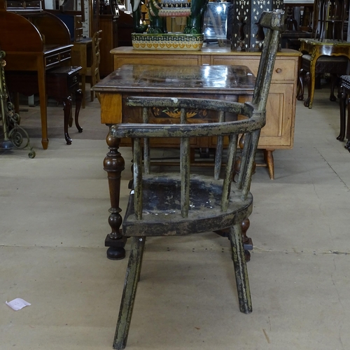 2125 - An early 20th century painted oak comb-back armchair. H - 118cm, Seat H - 46cm, W - 60cm, W between ... 